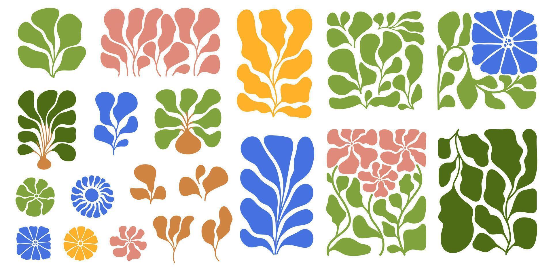 Colorful Retro Curves. Set of Organic Flower Shapes, Abstract Nature Symbols, Patterns, Elements vector