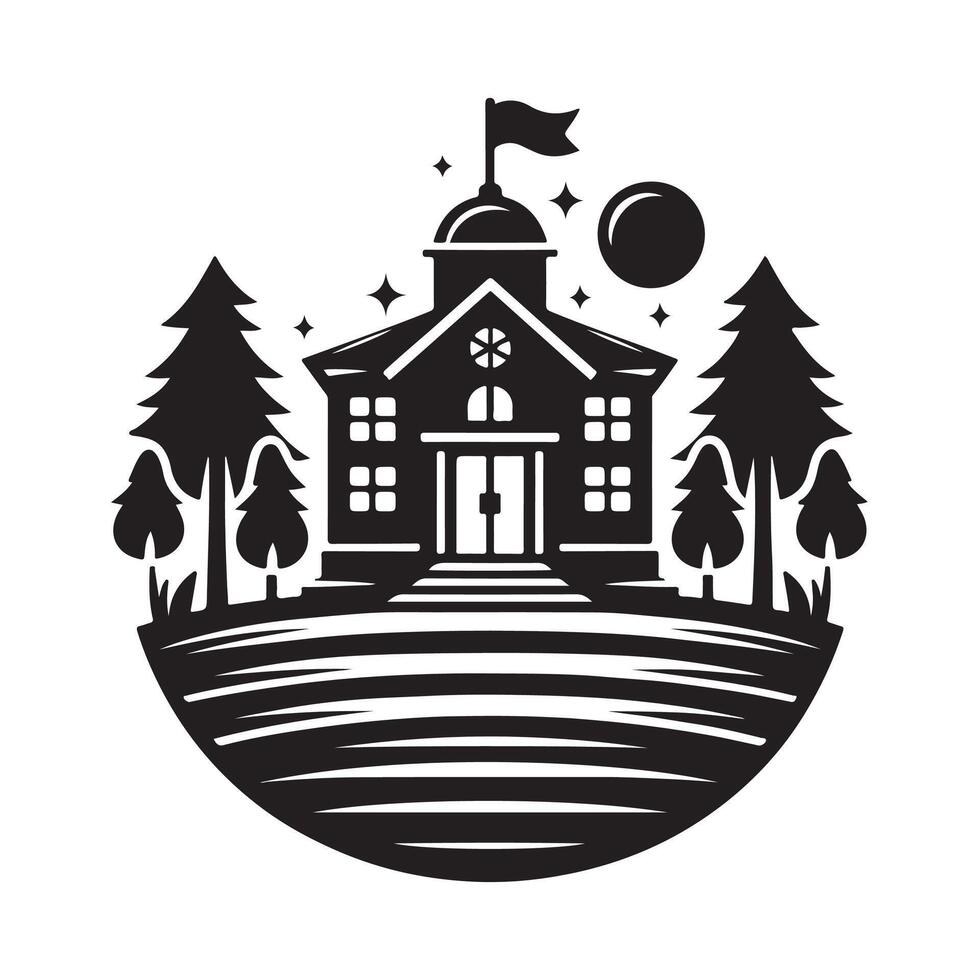 Custom School Silhouette Illustrations for Academic Media vector