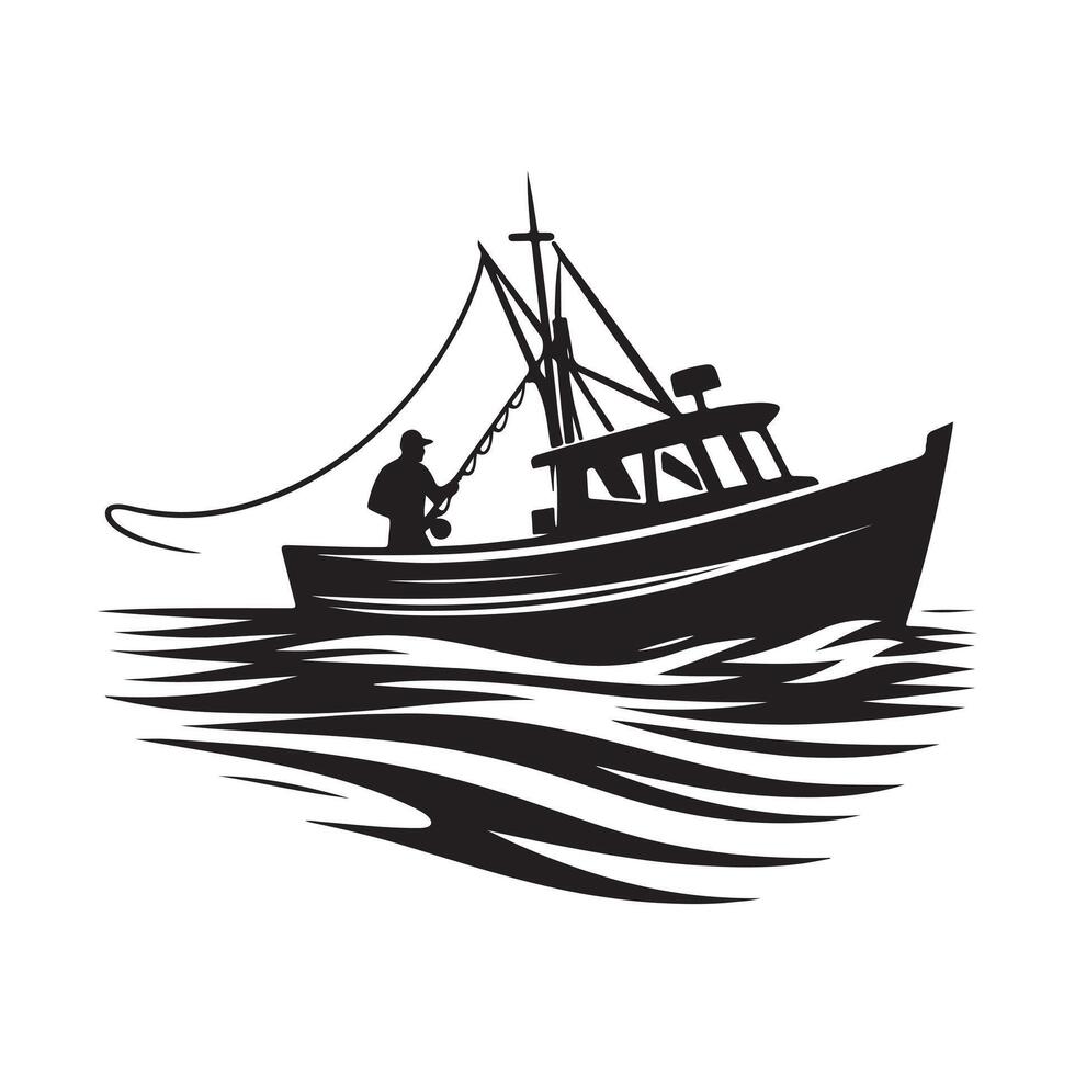 Fishing Boat Silhouette Illustrations for Invitations, Flyers, and Posters vector