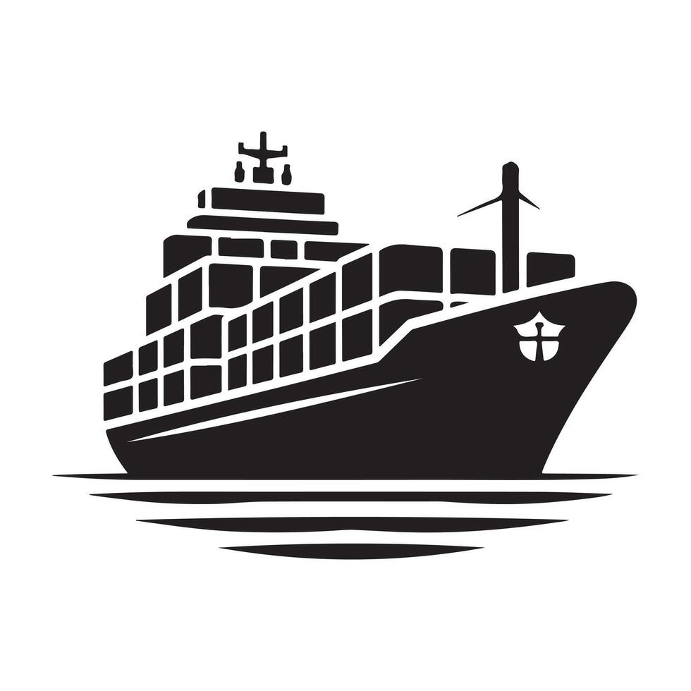 Cargo Ship Silhouette Illustrations Perfect for Nautical and Sea Designs vector