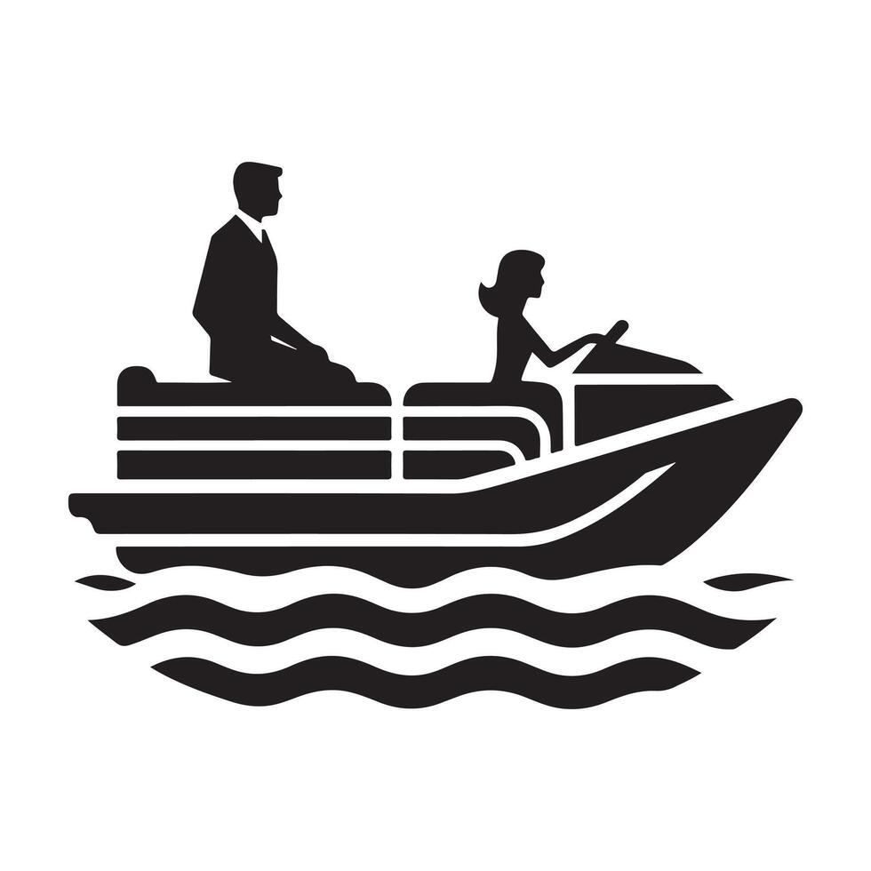 Pontoon Boat Silhouette Art for Boating Enthusiast and Travel Websites vector