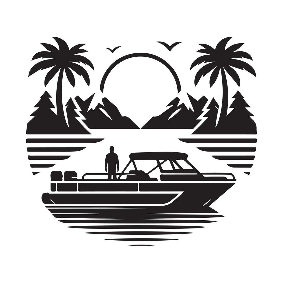 Custom Pontoon Boat Silhouette Illustrations for Nautical and Coastal Designs vector