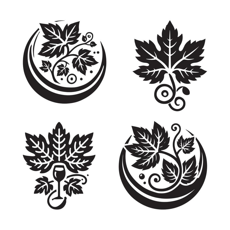 Vine Leaf Silhouette Illustrations for Creative and Minimalist Designs vector