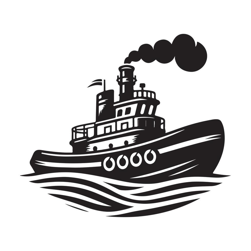 Tugboat Silhouette Illustrations for Marine Equipment and Services Graphics vector