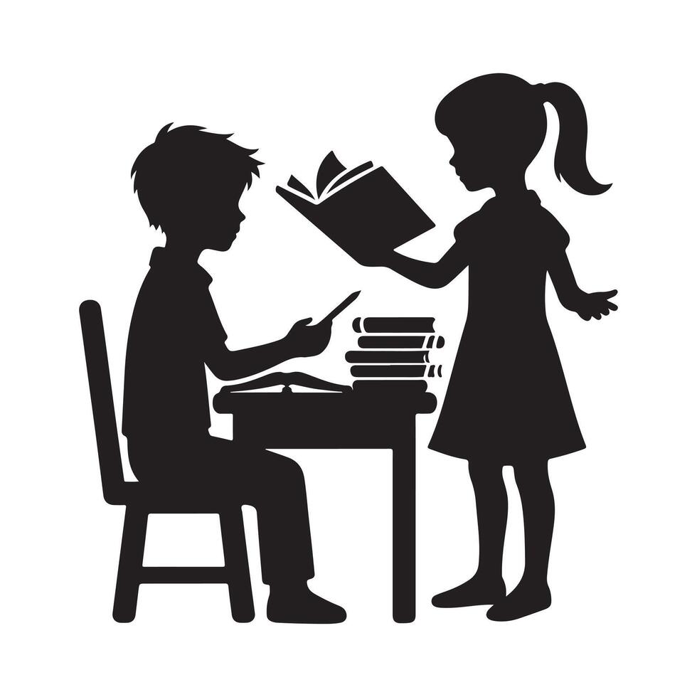 Boy and Girl Silhouette Illustration for Homework Graphics vector
