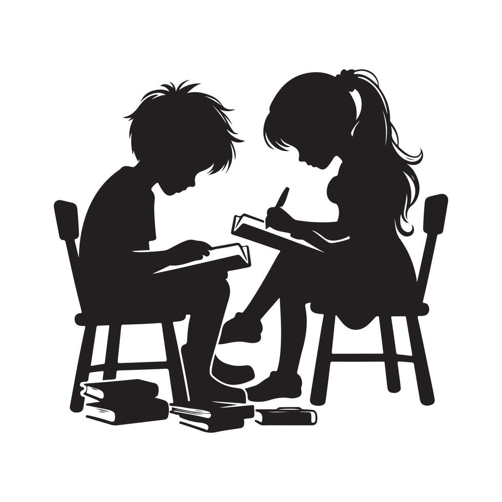 Silhouette of Studying Children for Educational Materials vector