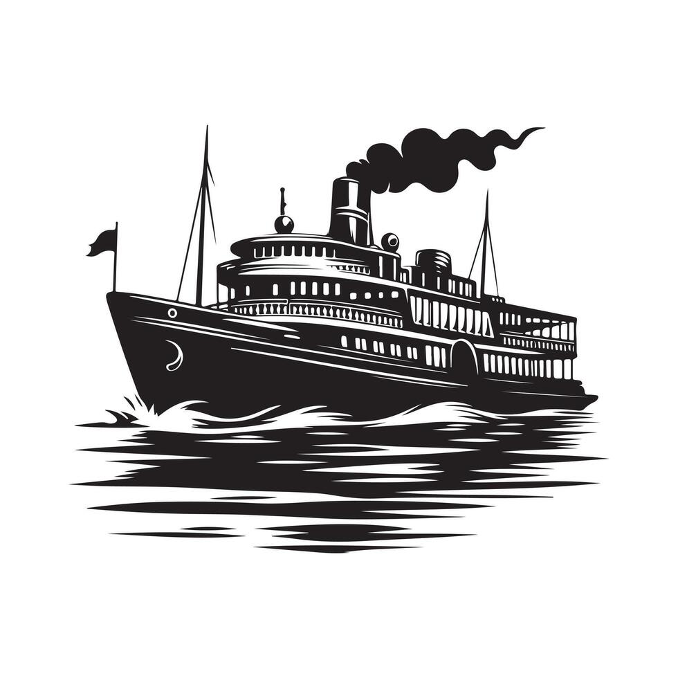 Ferry Silhouette Illustrations for Marine-Themed Merchandise vector