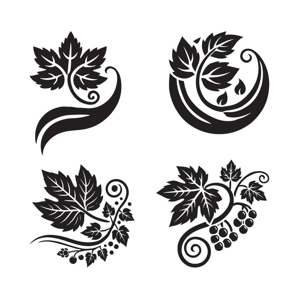 Vine Leaf Silhouette Illustrations Ideal for Environmental and Wellness Graphics vector