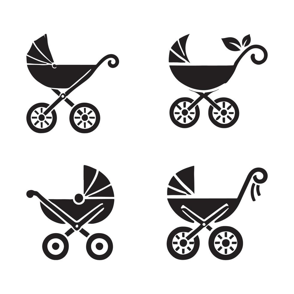 Newborn Baby Carriage Silhouette Illustrations for Custom Art and Printables vector