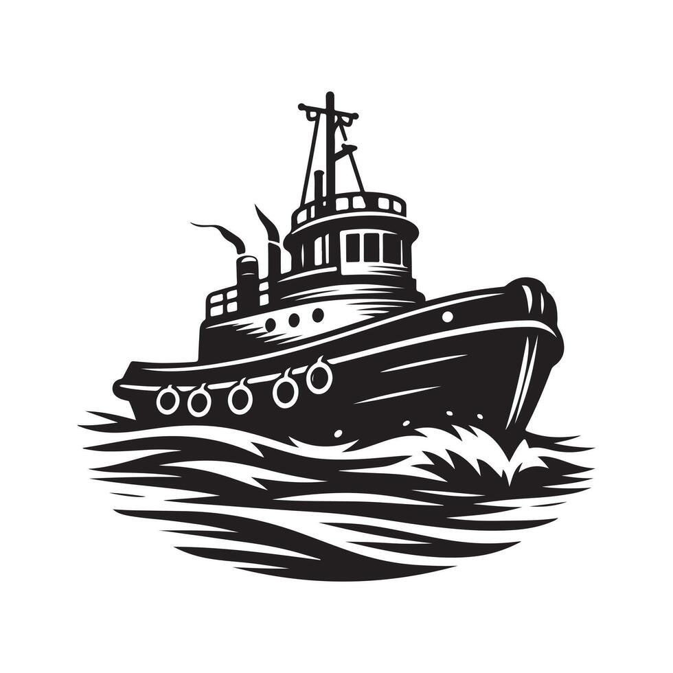 Creative Tugboat Silhouette Illustrations for Custom Merchandise and Apparel vector