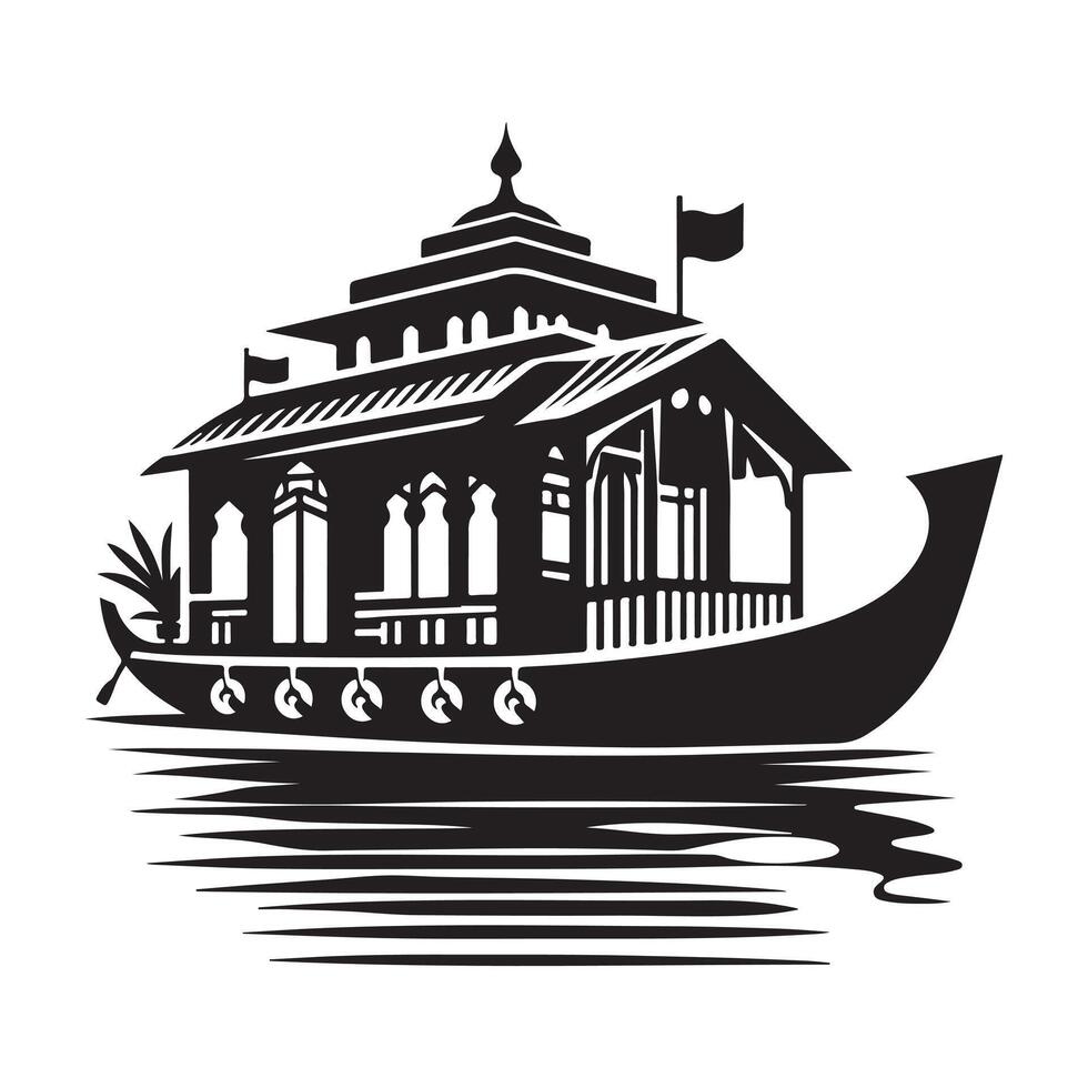 Houseboat Silhouette Illustrations for Summer, Lakeside, and Vacation Projects vector