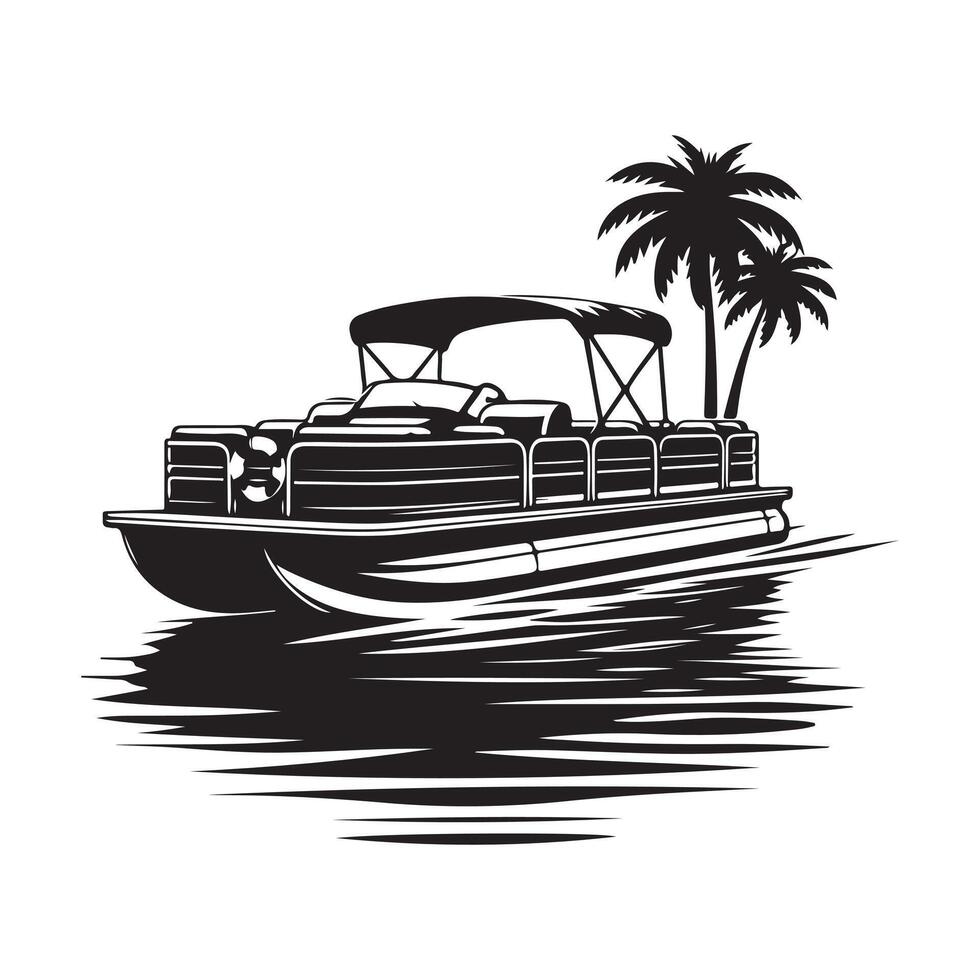 Creative Pontoon Boat Silhouette Illustrations for Outdoor Recreation Events vector