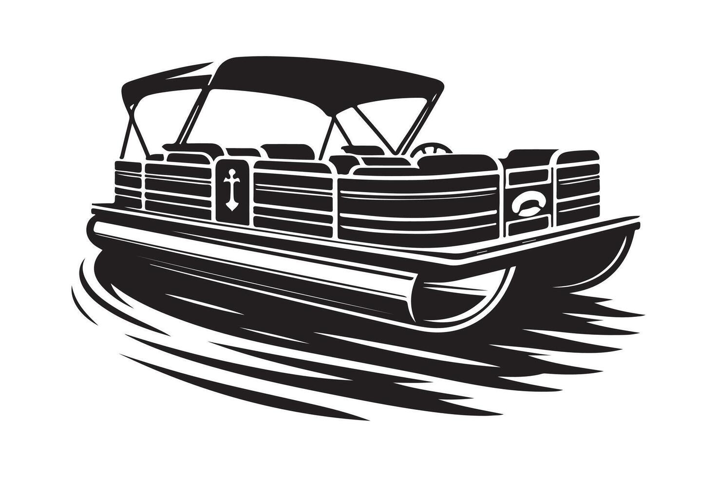 Download Pontoon Boat Silhouette Art for Marine-Themed Commercial Use vector