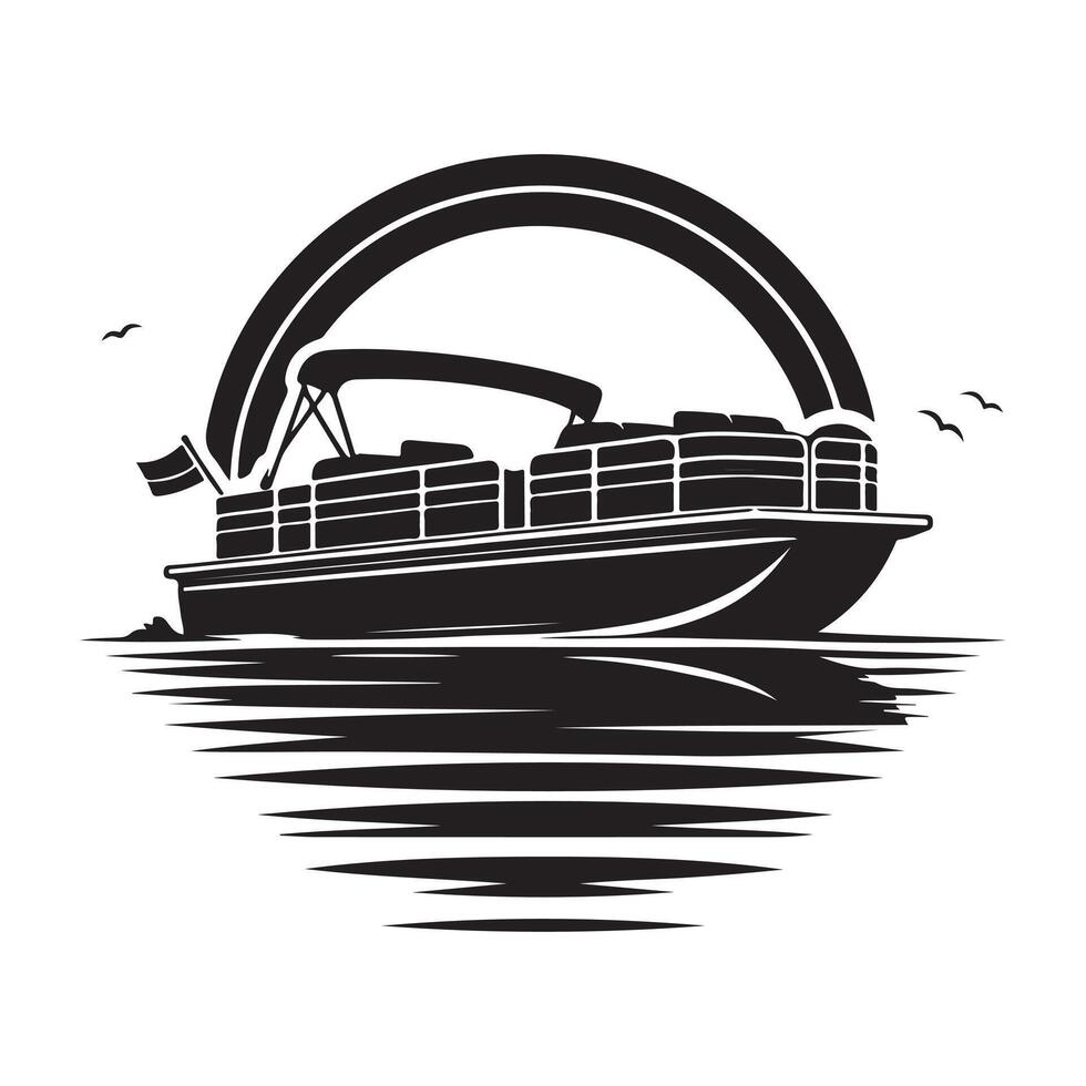 High-Quality Pontoon Boat Silhouette Vectors for Nautical Graphic Designs