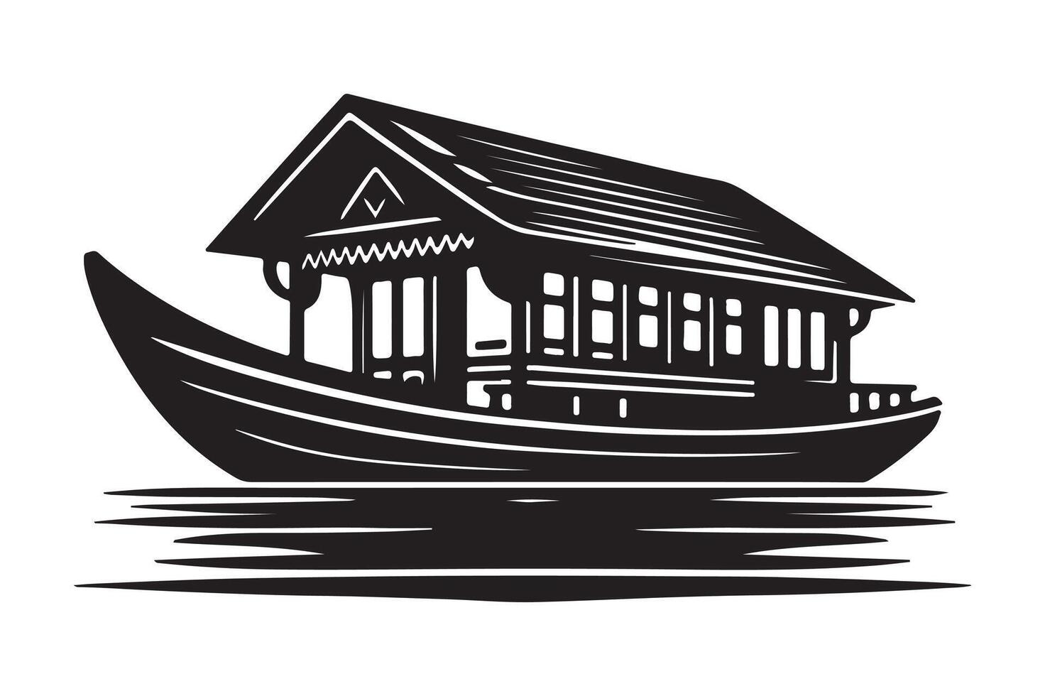 High-Quality Houseboat Silhouette Illustrations for Travel Brochures and Flyers vector