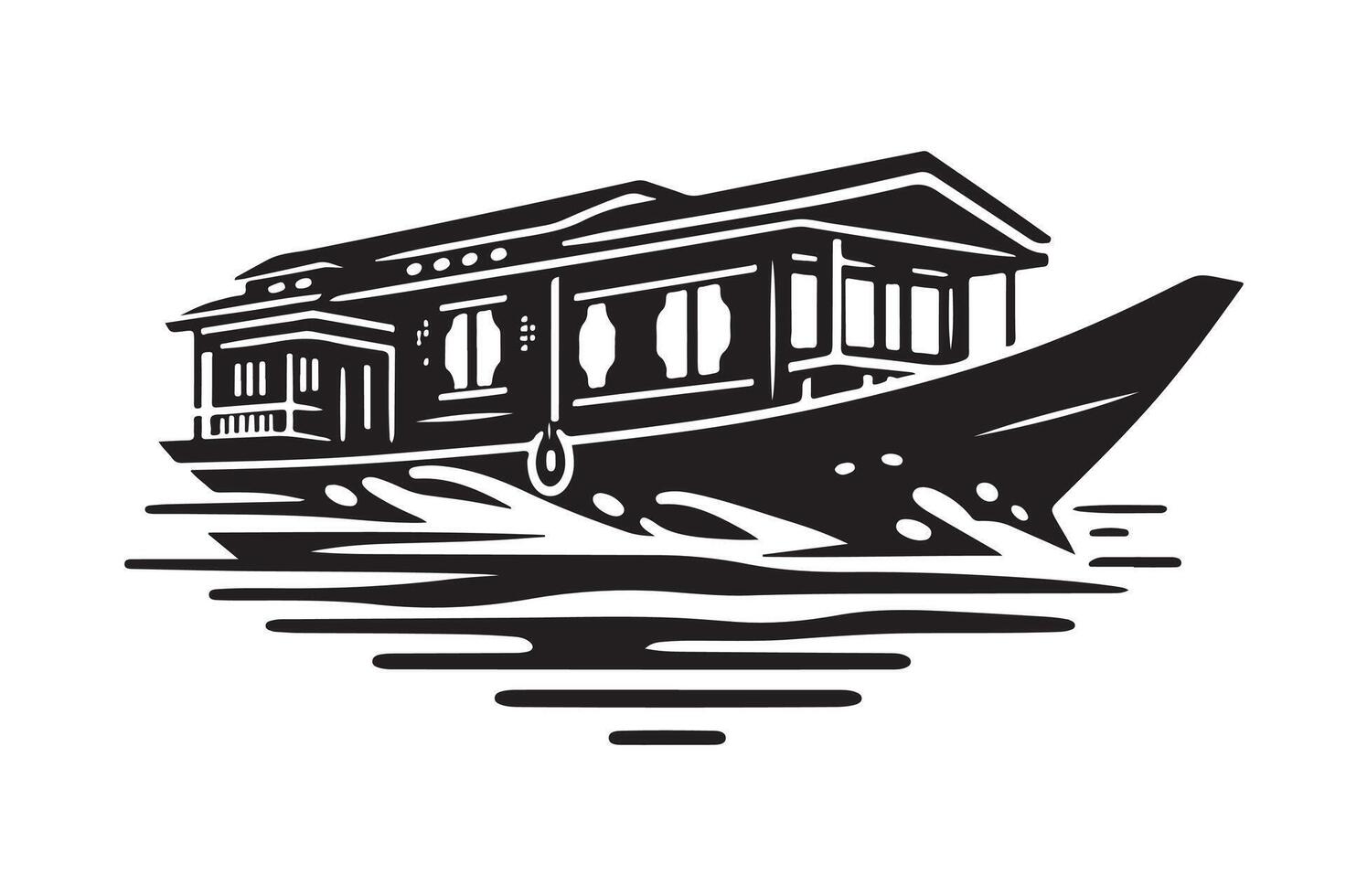 Houseboat Silhouette Illustrations for Summer Vacation and Boating Themes vector