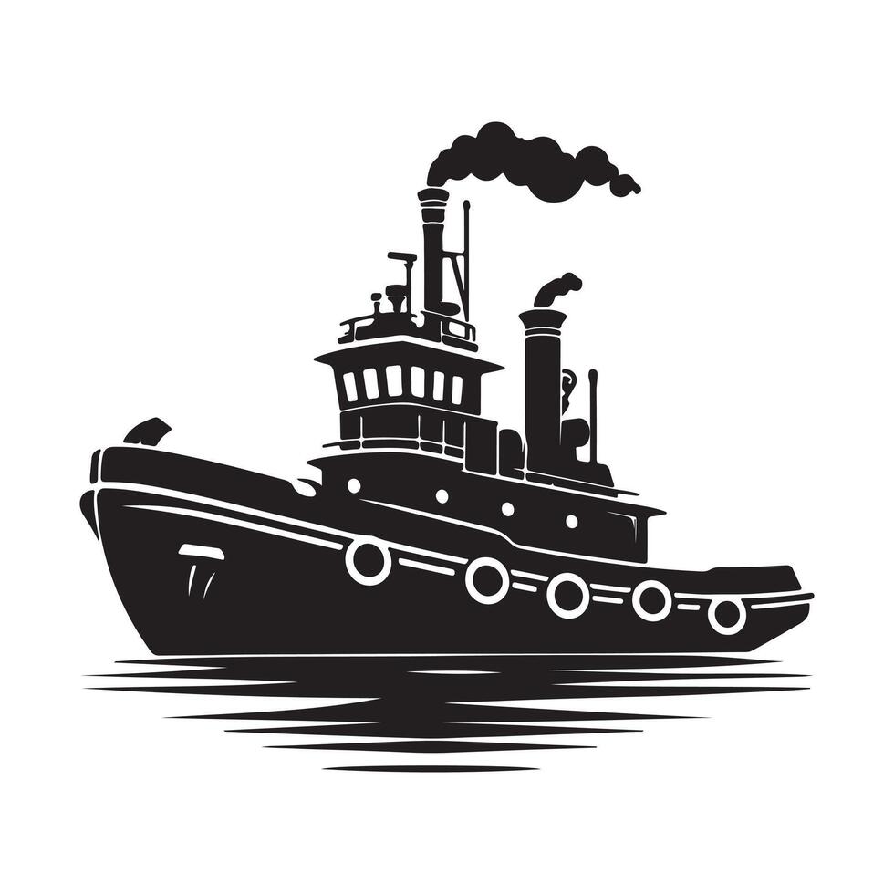 Tugboat Silhouette Illustrations for Ocean Adventure and Exploration Designs vector