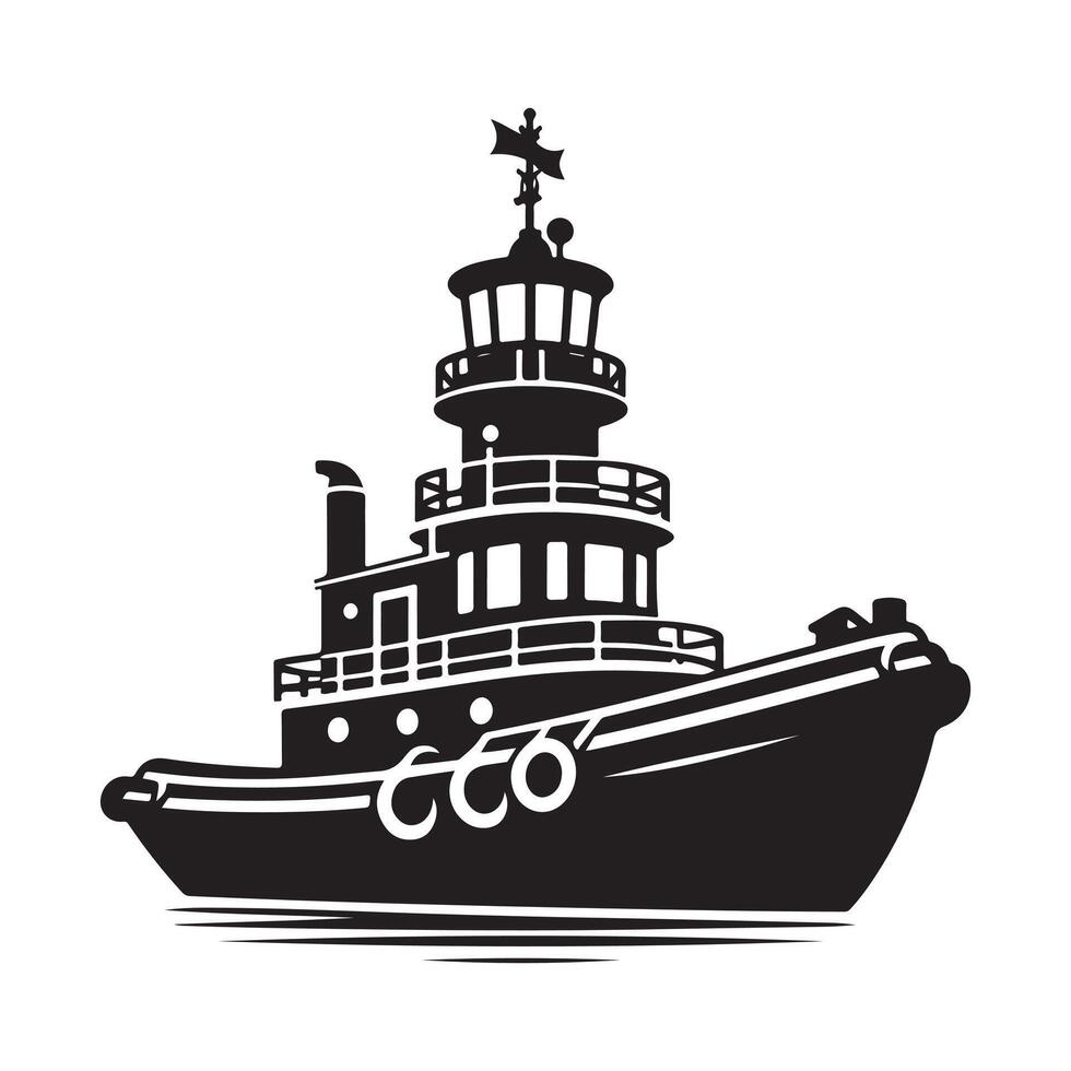 Download High-Quality Tugboat Silhouette Illustrations for Commercial Use vector
