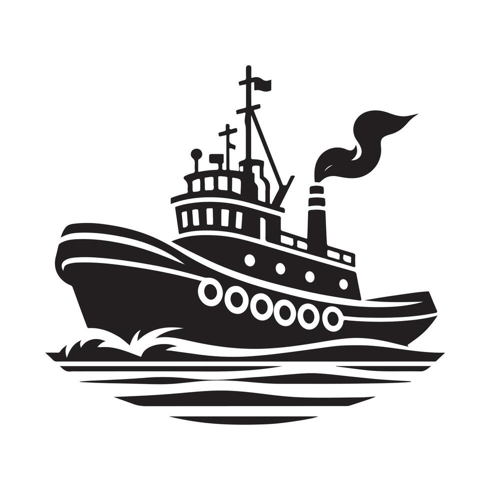 Stylized Tugboat Silhouette Illustrations for Marine, Harbor, and Port Branding vector