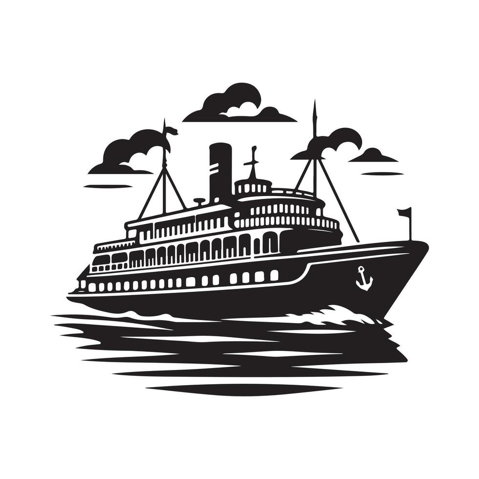 Stylish Ferry Silhouette Illustrations for Coastal Designs vector