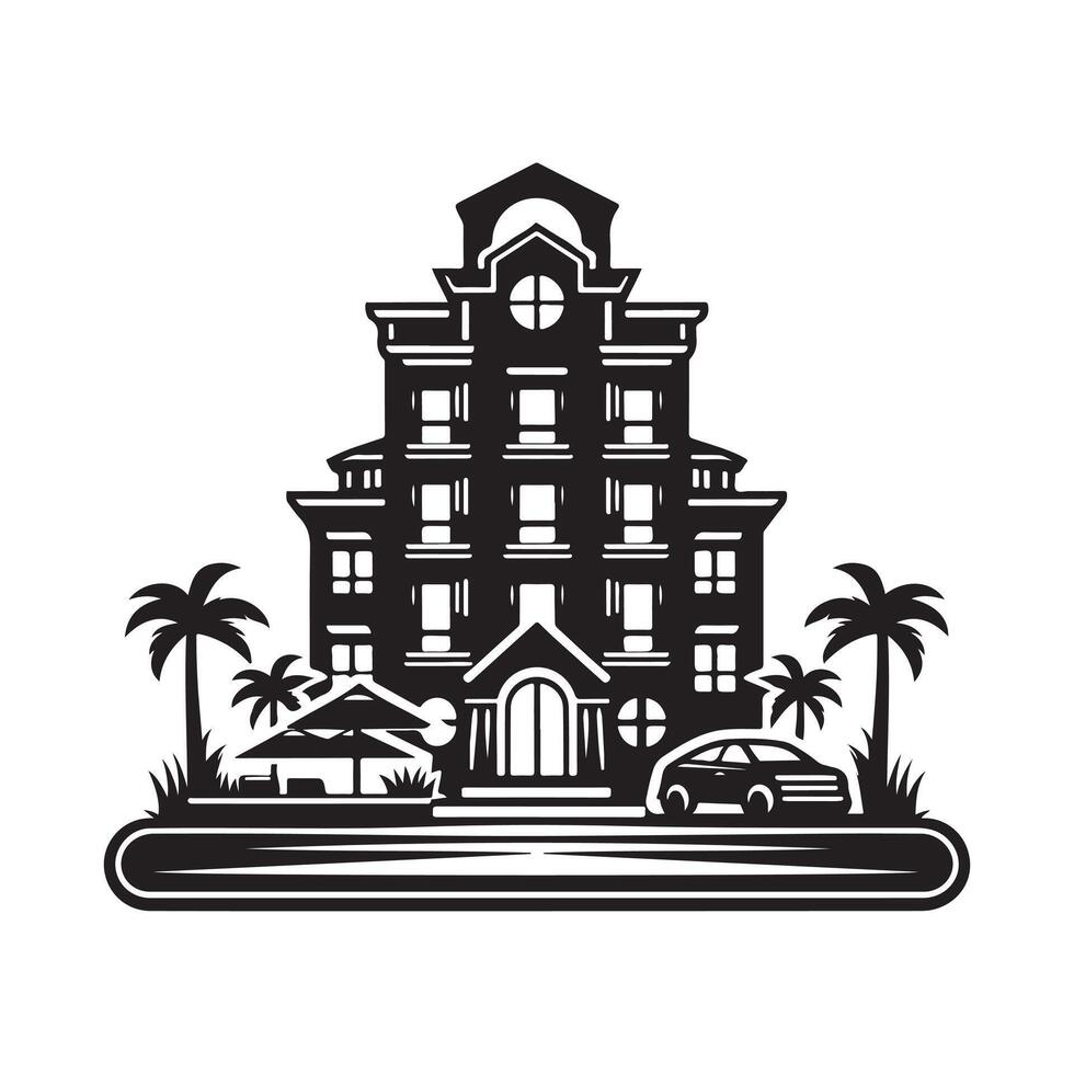 Hotel Silhouette Illustrations for Print Ads and Billboards vector