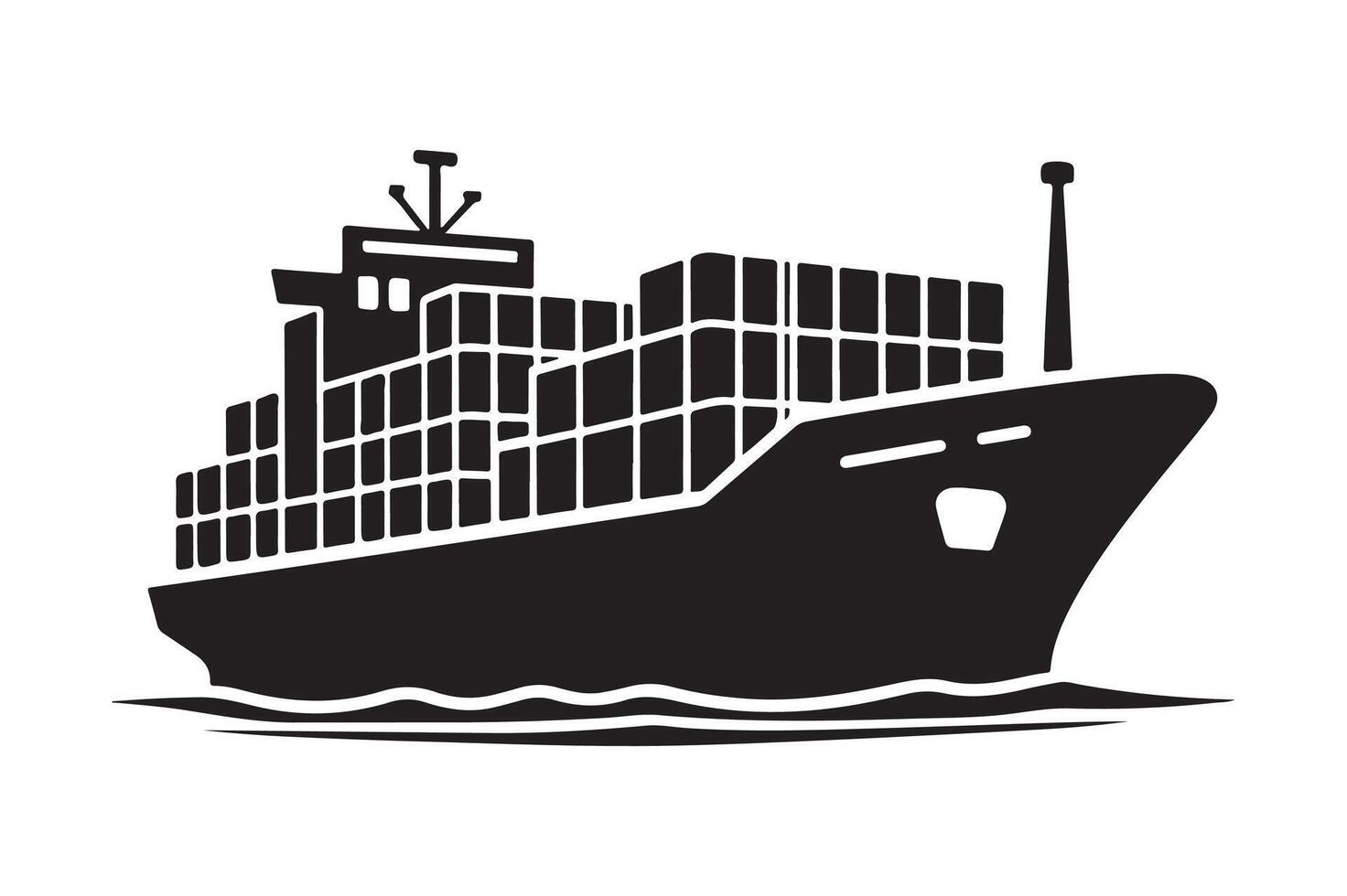 Download High-Resolution Cargo Ship Silhouette Illustrations for Your Designs vector