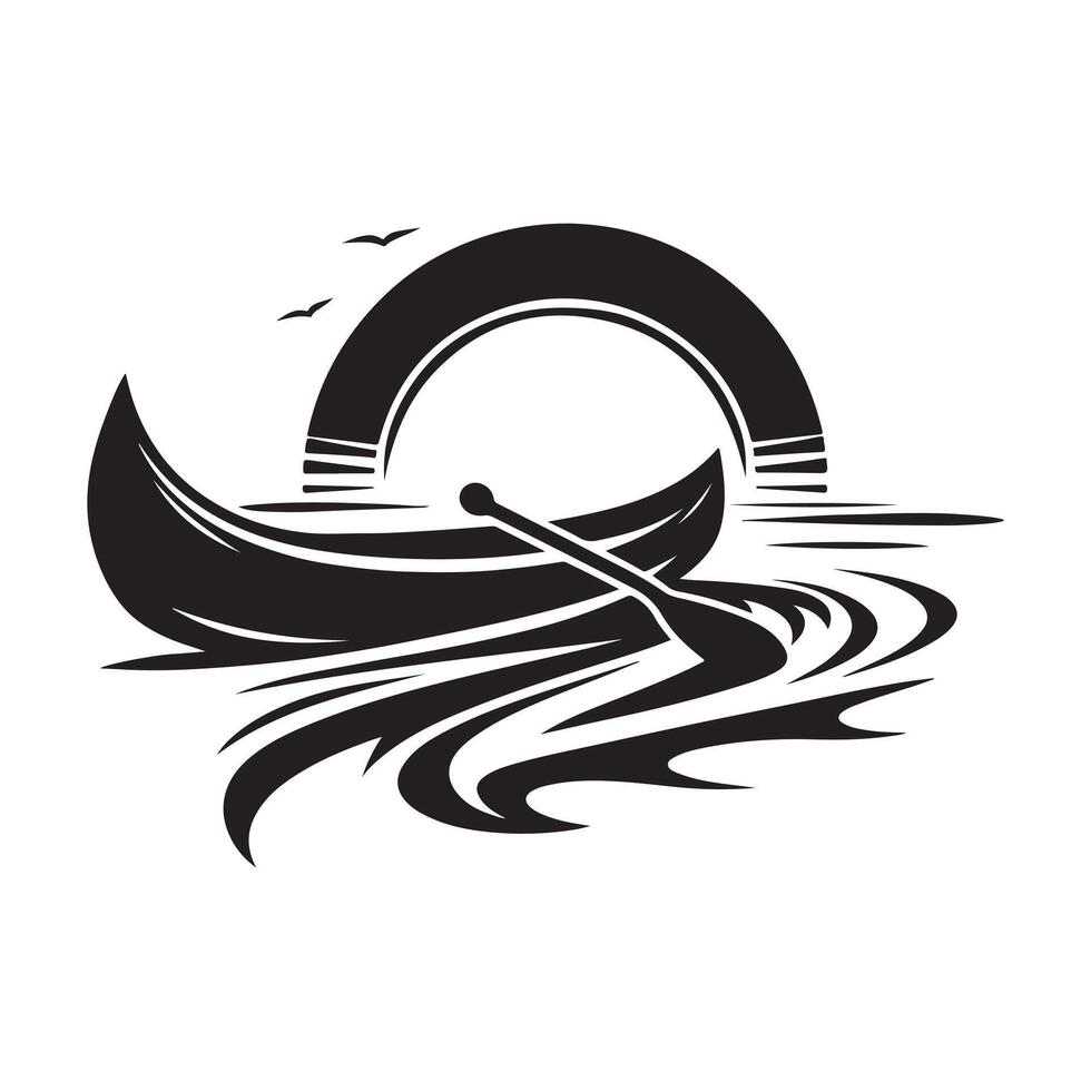 Canoe Silhouette Illustrations for River and Lake Exploration Graphics vector