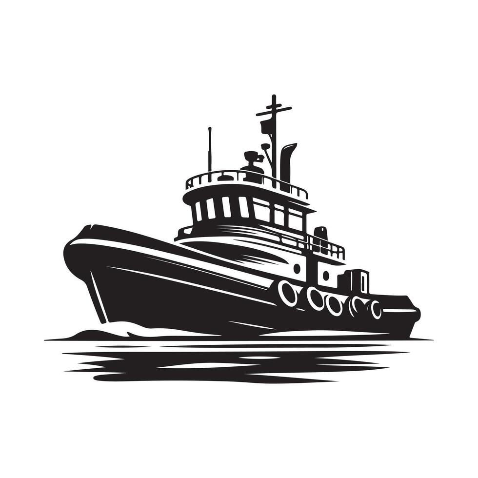Nautical Tugboat Silhouette Illustrations for Coastal and Harbor Designs vector