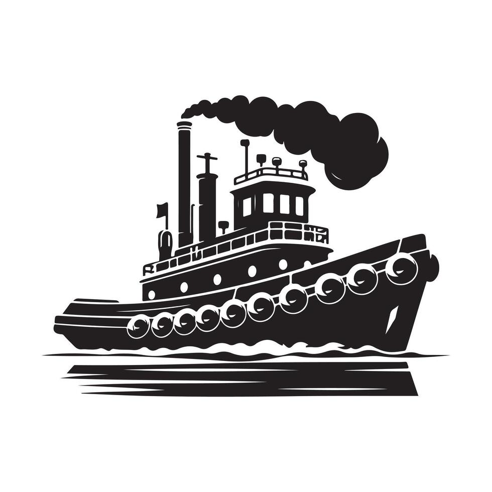 Tugboat Silhouette Illustrations for Marine-Themed Events and Invitations vector