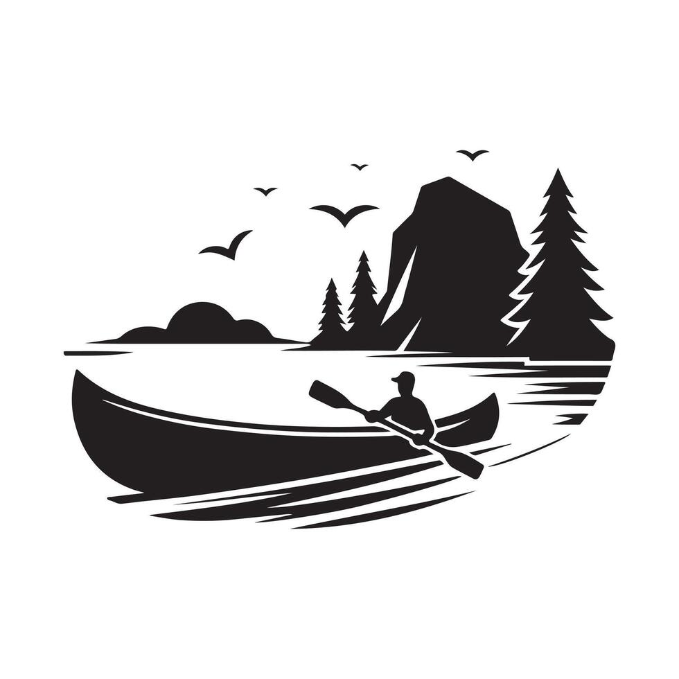 Canoe Silhouette Illustrations for Wilderness, Rivers, and Lakes Themes vector