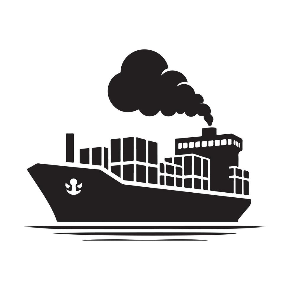 Download Cargo Ship Silhouette Illustrations for Print Media and Marketing vector