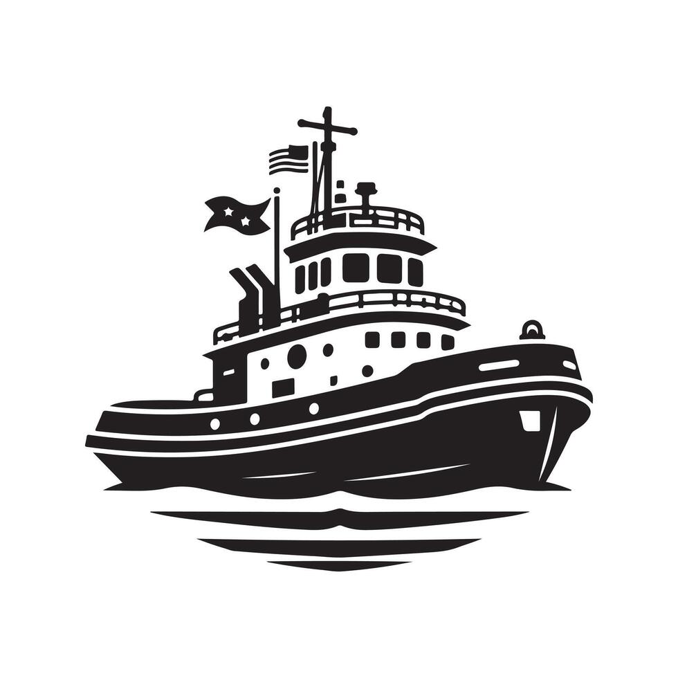 Tugboat Silhouette Illustrations Ideal for Industrial and Maritime Projects vector