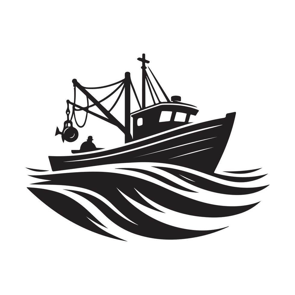 Creative Fishing Boat Silhouette Illustrations for Web and Print Projects vector