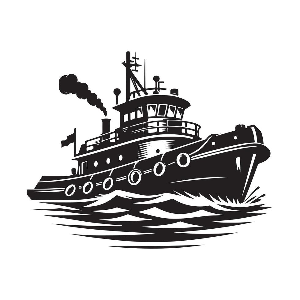 Download Tugboat Silhouette Illustrations for Nautical Art and Design Projects vector