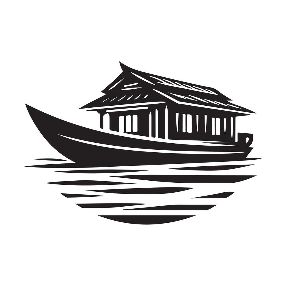 Creative Houseboat Silhouette Illustrations for Website and Social Media Graphics vector