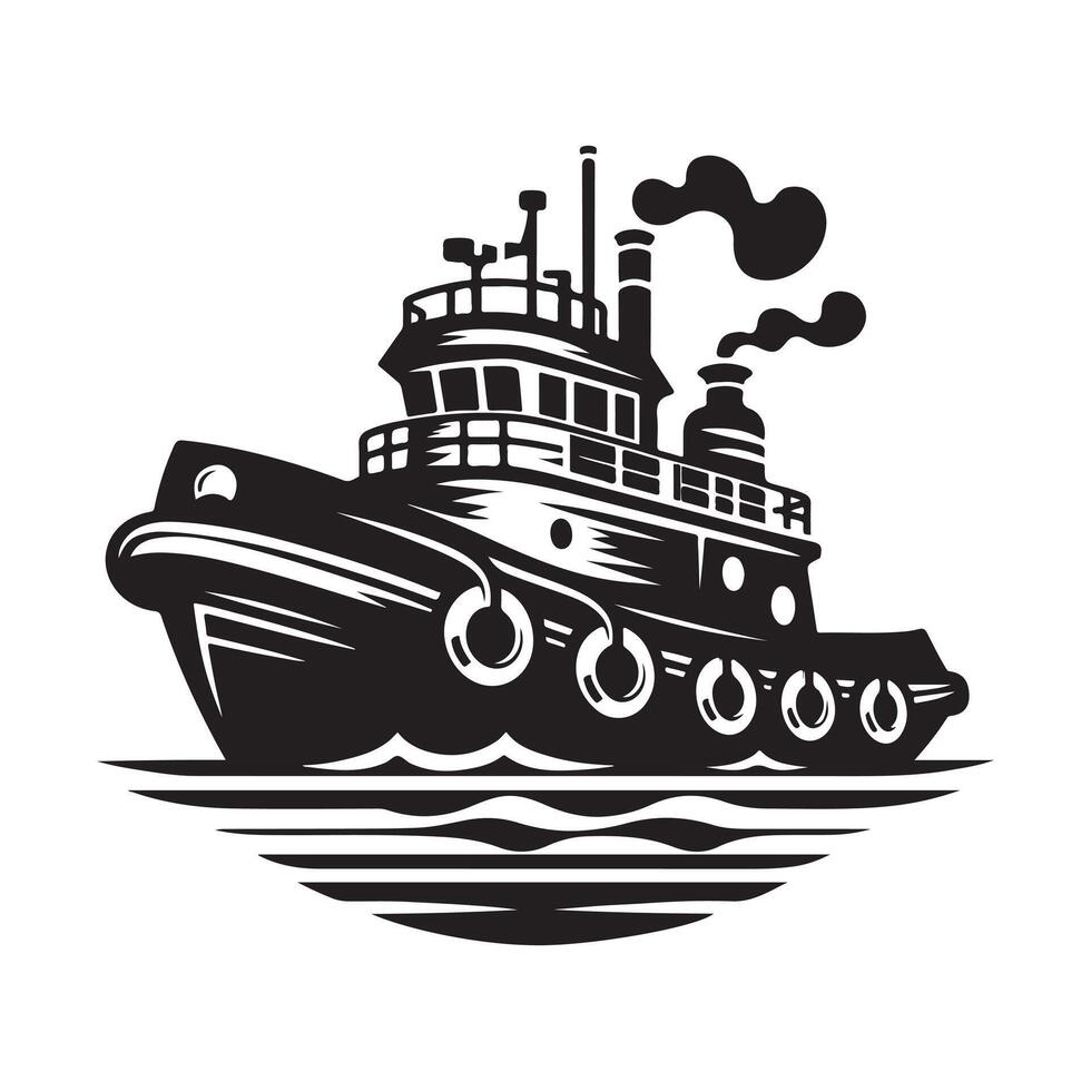 Tugboat Silhouette Illustrations Ideal for Marine Industry Graphics vector