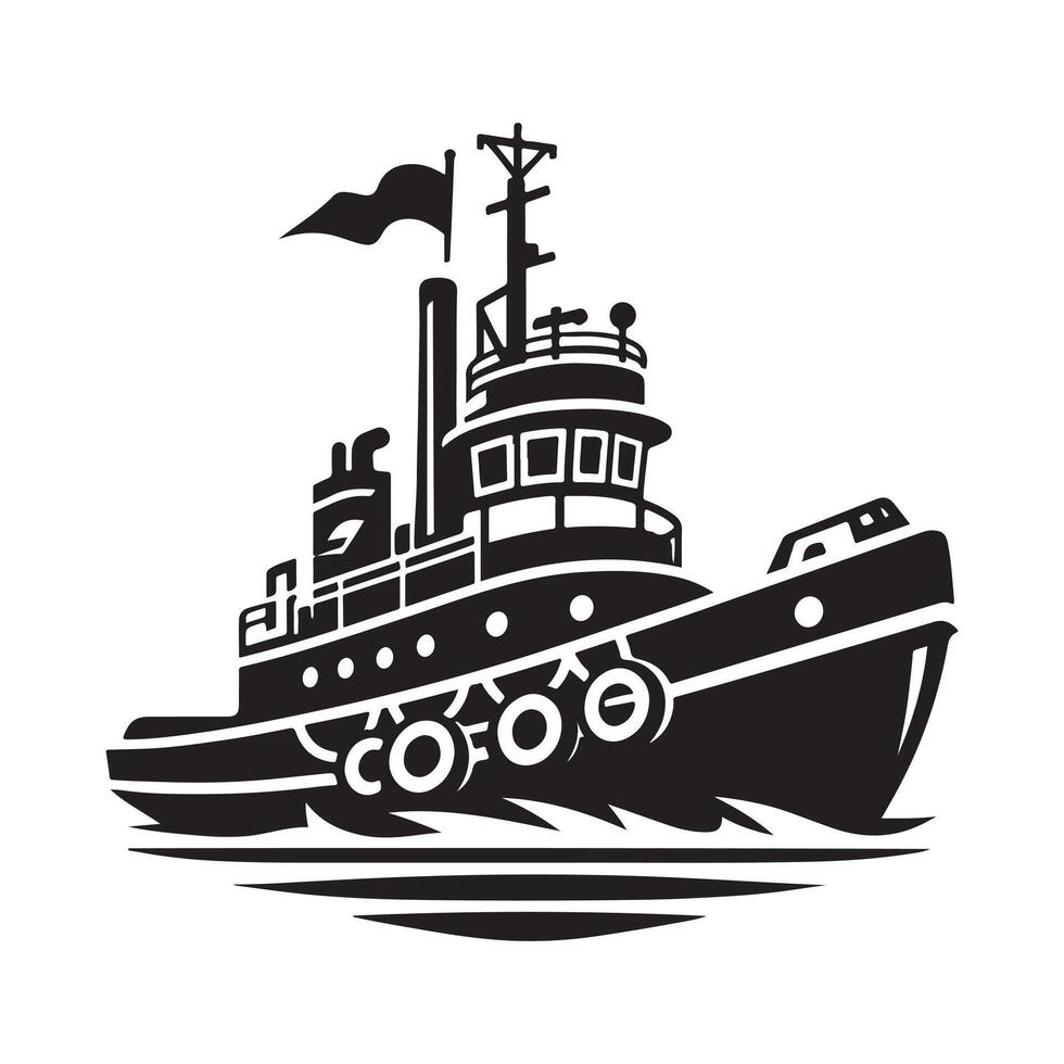 High-Quality Tugboat Silhouette Illustrations for Coastal and Waterfront Branding vector
