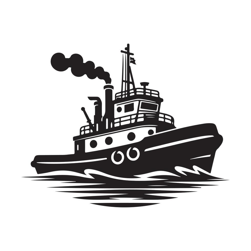 Tugboat Silhouette Illustrations for Maritime, Ocean, and Dockyard Designs vector