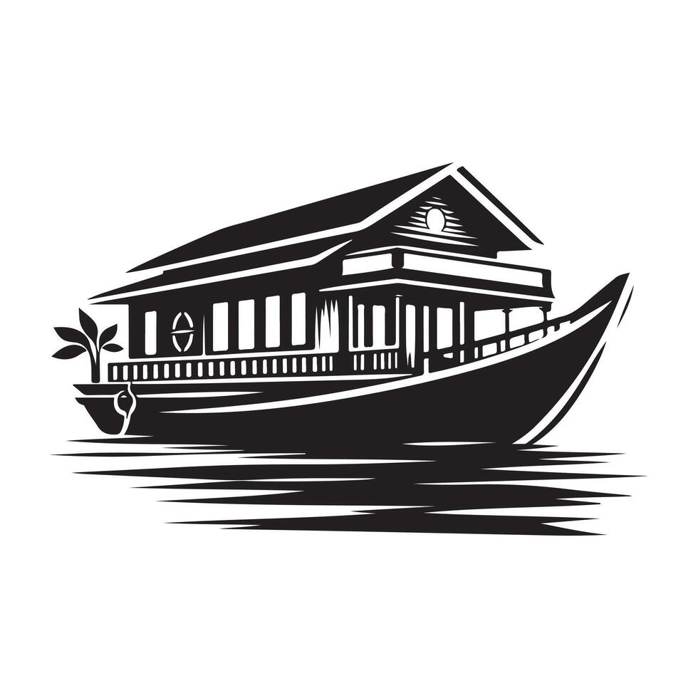 Houseboat Silhouette Illustrations for Digital Art, Web Design, and Branding vector