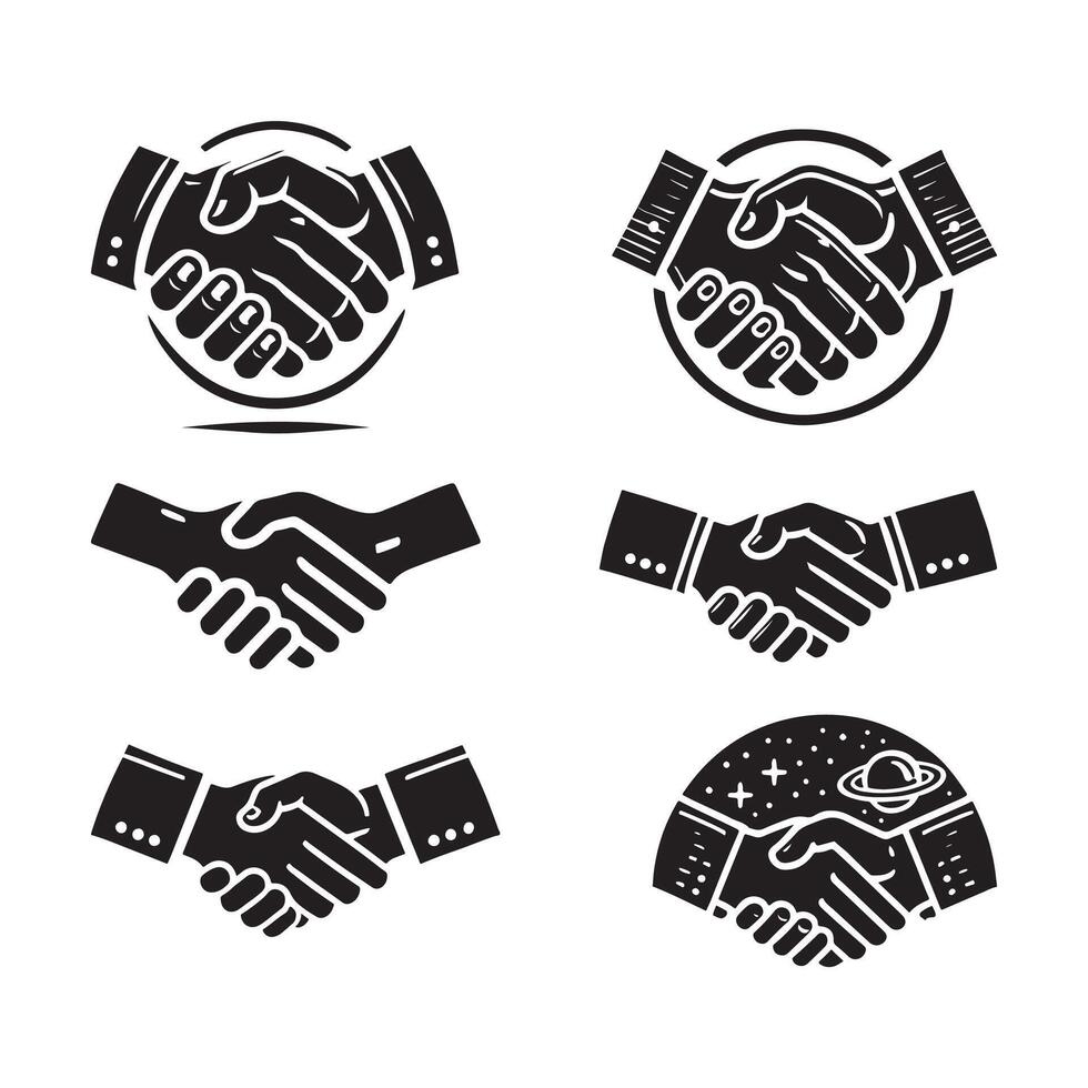 Stylized Handshake Silhouette Illustrations for Professional Use vector