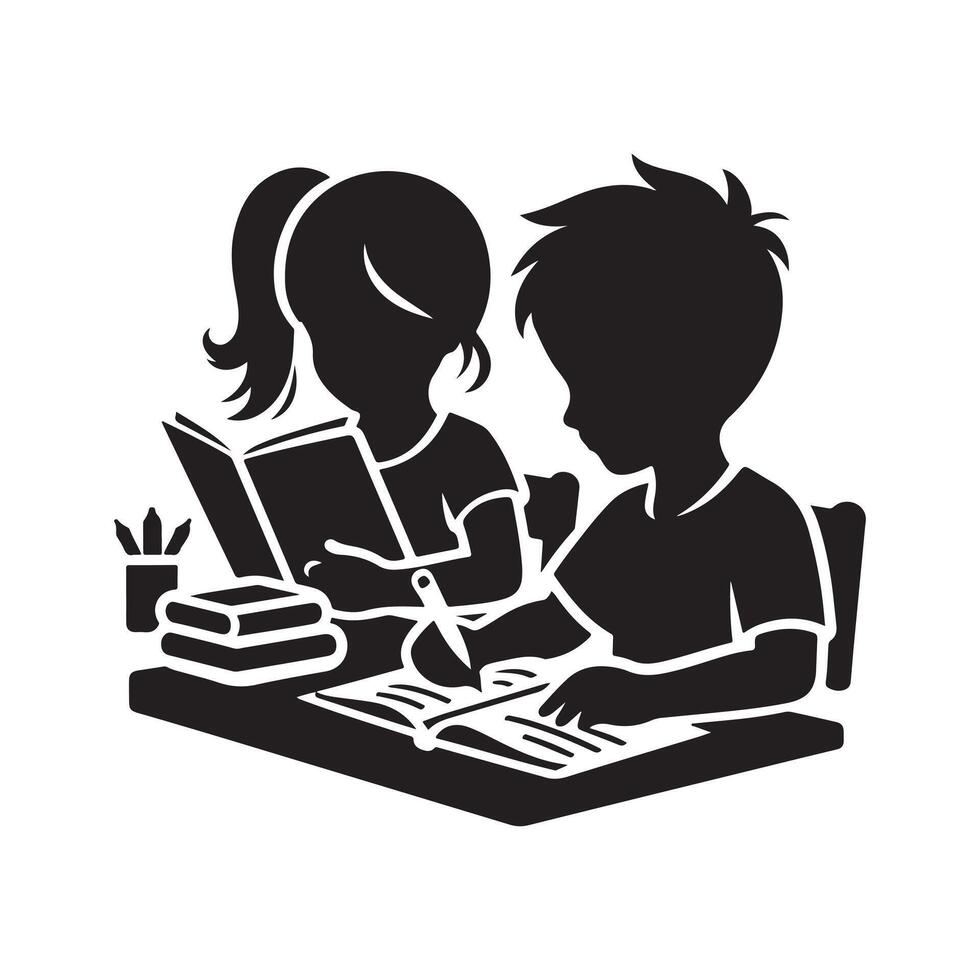 Kids Study Time Silhouette Art for Digital and Print Use vector