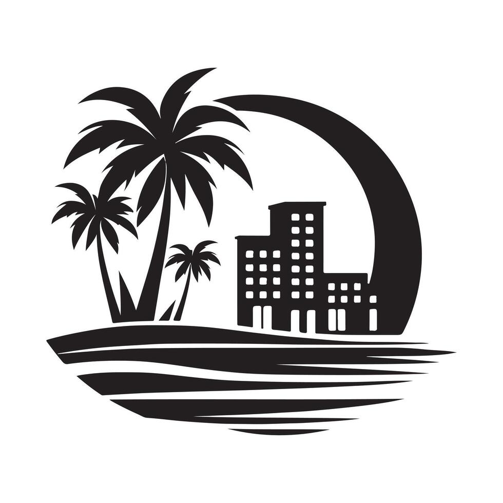 High-Quality Hotel Silhouette Graphics for International Tourism vector