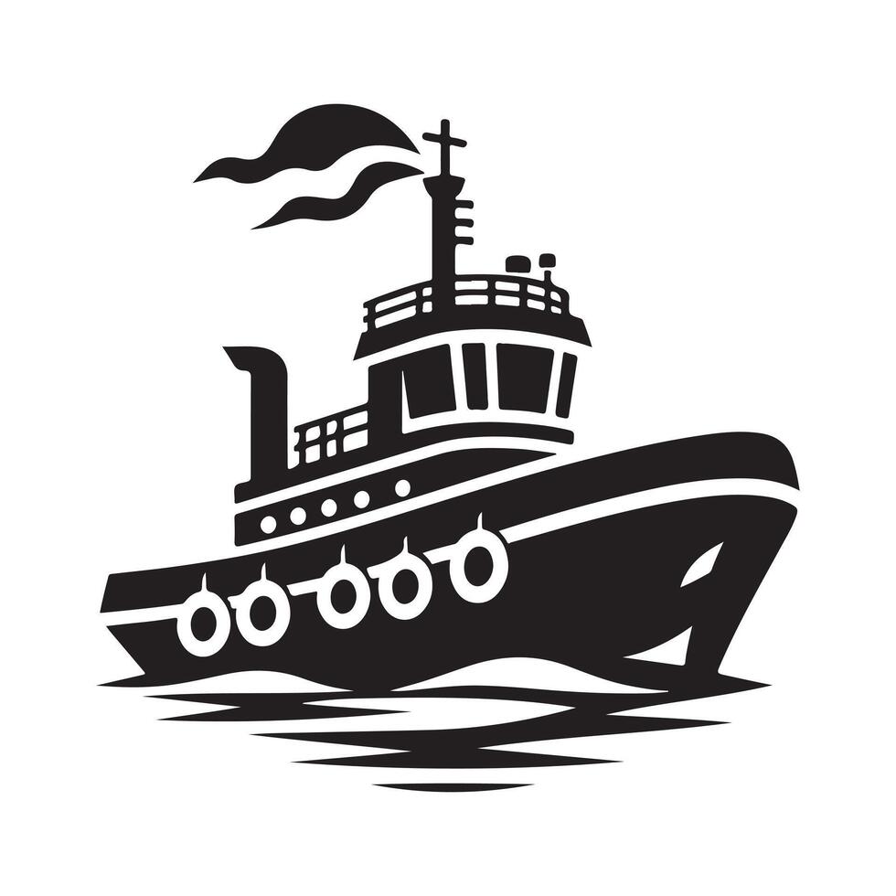 Tugboat Silhouette Vectors Illustrations Perfect for Waterway and Port Graphics