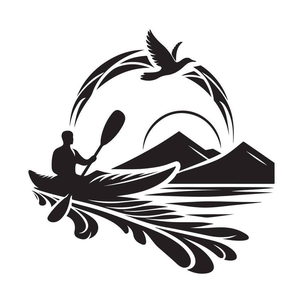 Kayak Silhouette Illustrations for Digital Art and Nature-Themed Projects vector