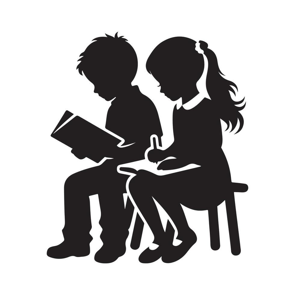Children Studying Silhouette for School-Themed Illustrations vector