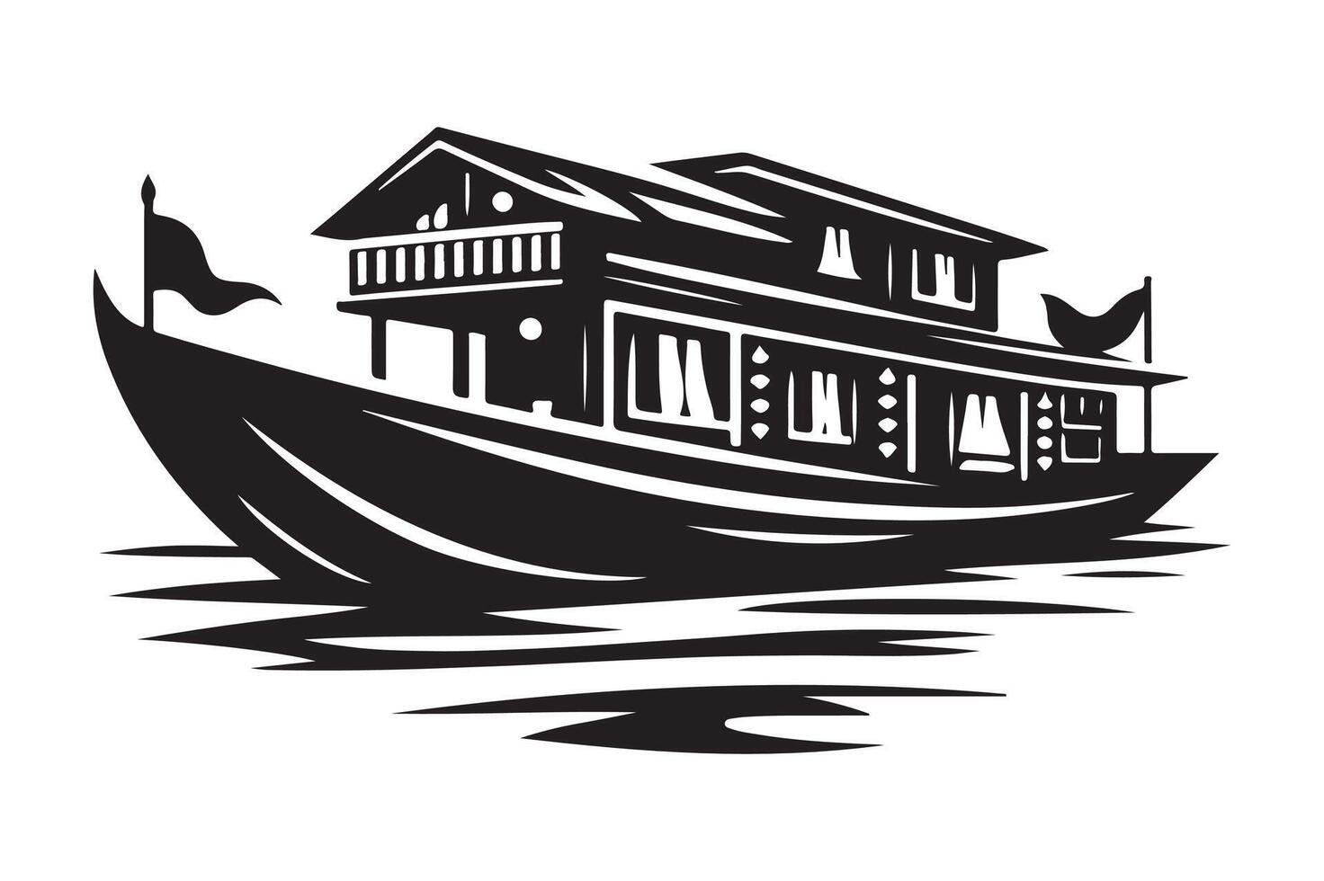 Houseboat Silhouette Illustrations for Coastal and Waterfront Branding vector
