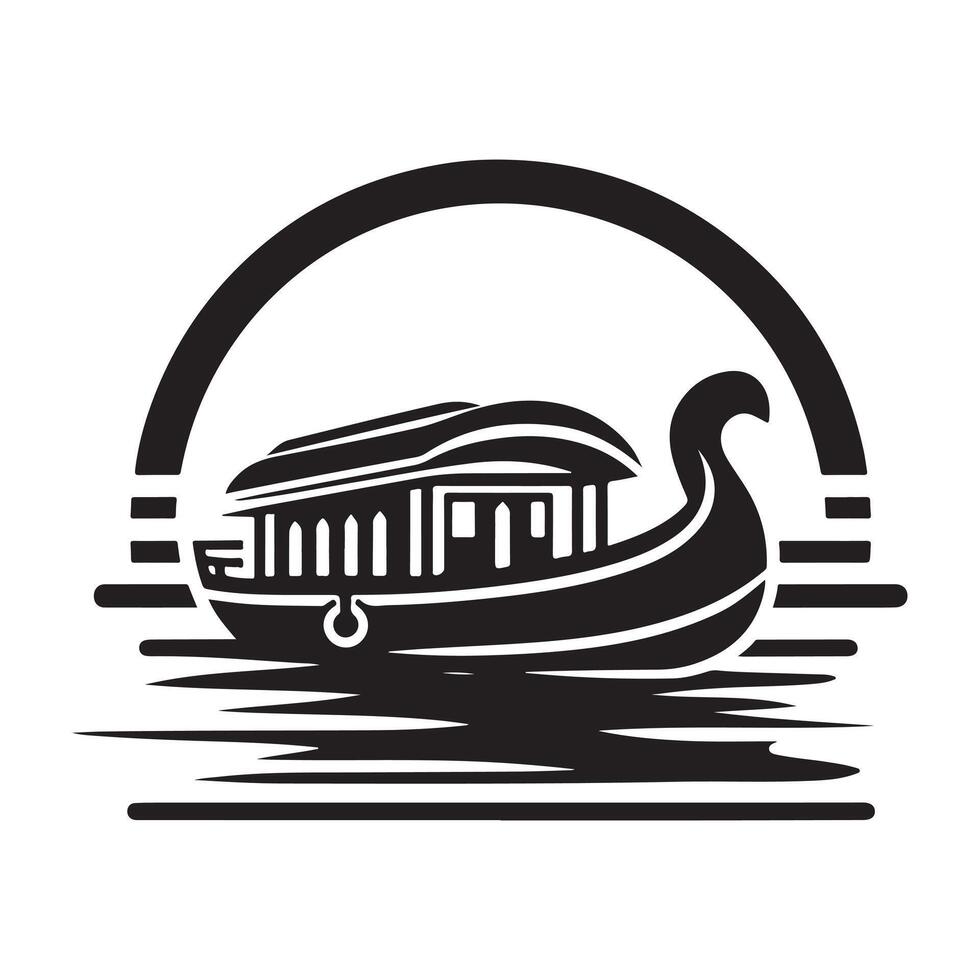 High-Quality Houseboat Silhouette Illustrations for Marine and Water Activities vector