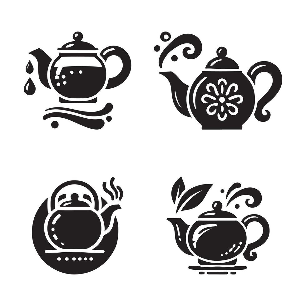 Elegant Tea Pot Silhouette Illustrations for Tea Party Invitations vector