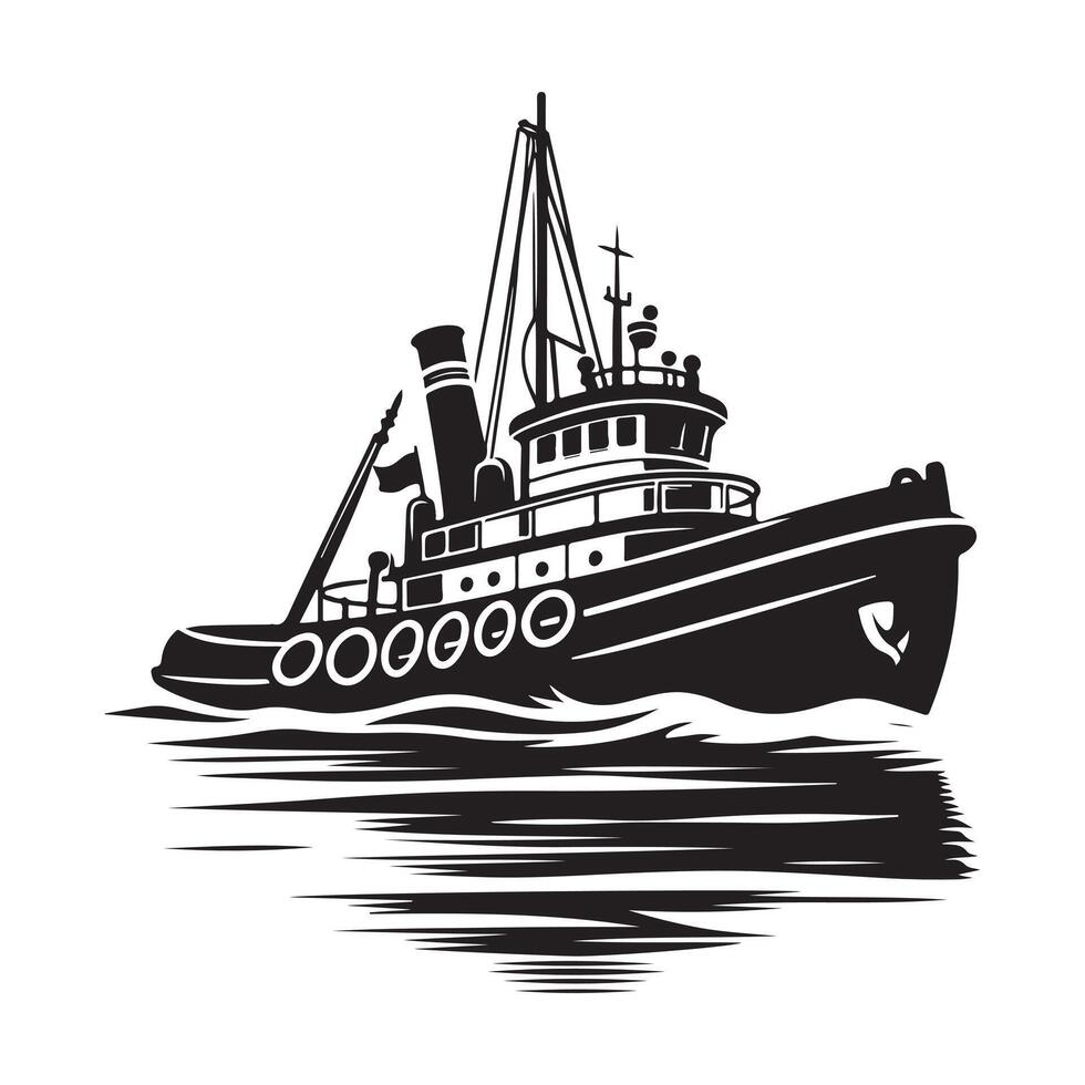 Tugboat Silhouette Illustrations for Logos, Merchandise, and Digital Use vector