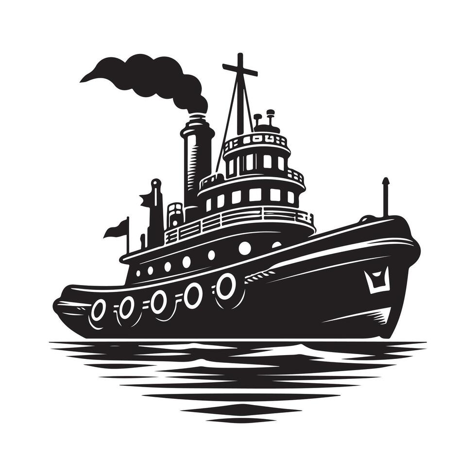Tugboat Silhouette Illustrations for Customizable Water Transport Graphics vector